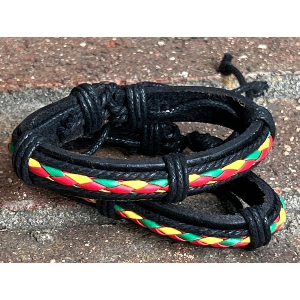 Leather Red Green Yellow Bracelet (1 per listing)